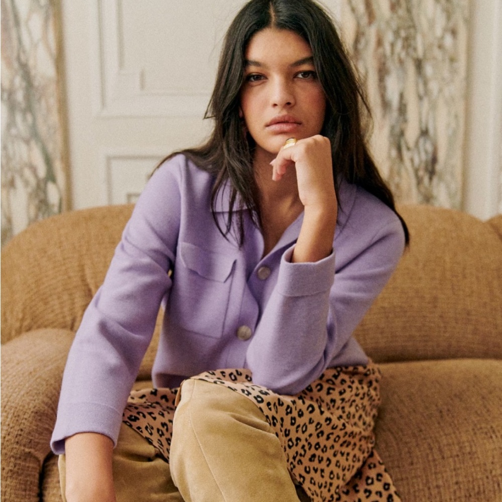 Sezane Betty cardigan in lilac